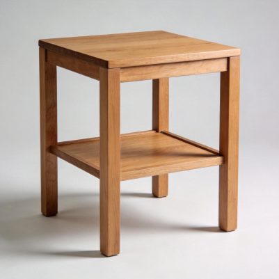 Square Solid Wood Side Table With Lower Shelf